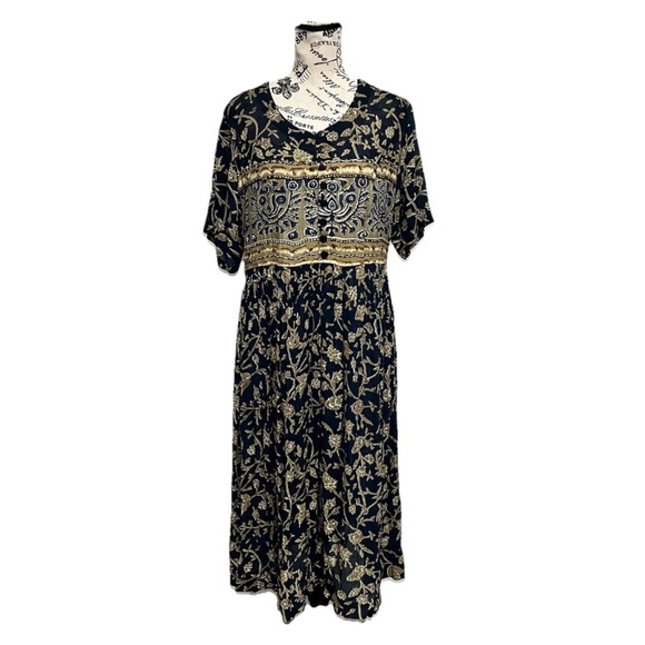 Vintage Maxi Floral Prairie Dress Paisley Peasent Modest Mature Cottegecore L - Picture 1 of 7